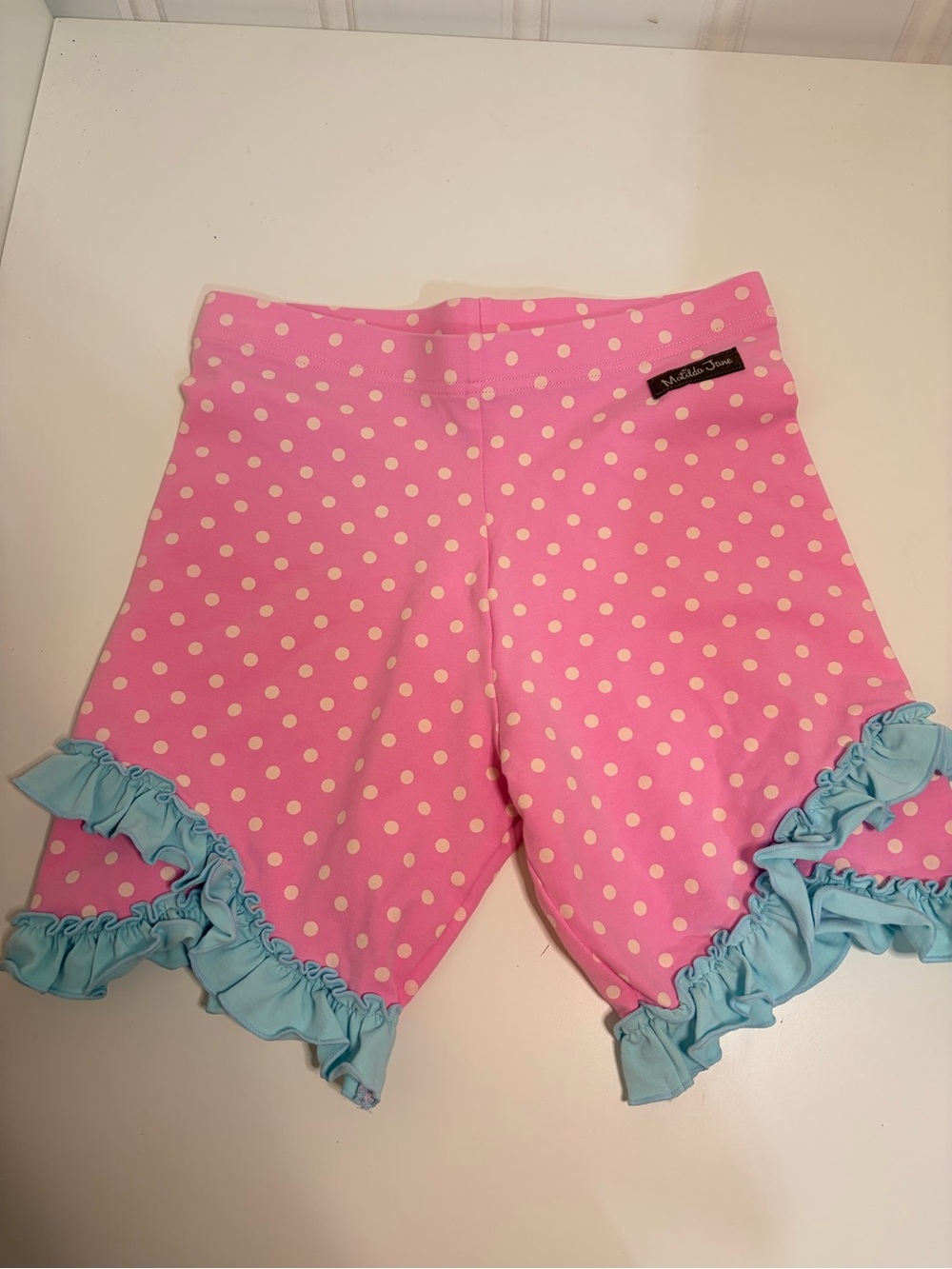 Matilda Jane Pink Polka Dot Shorts with Blue Ruffle Trim NWOT